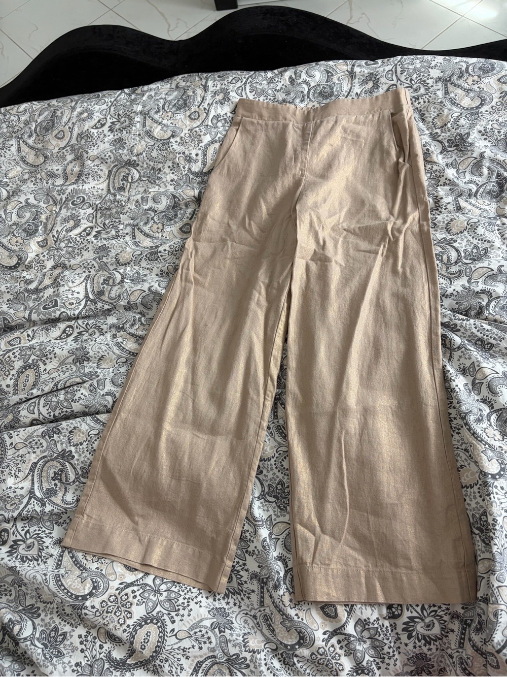 Joie Neutral Taupe Linen-Blend Wide Leg Pants
